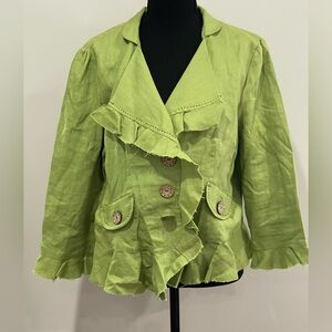 Tasha Polizzi XL 100% Linen Green Ruffled Women's Jacket‎ 535
